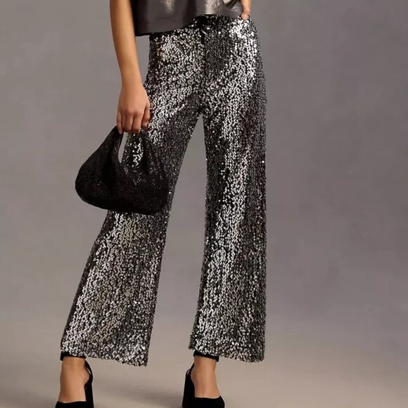 Anthropologie MaeveThe Colette Cropped Wide-Leg Sequin Pants - Picture 2 of 13